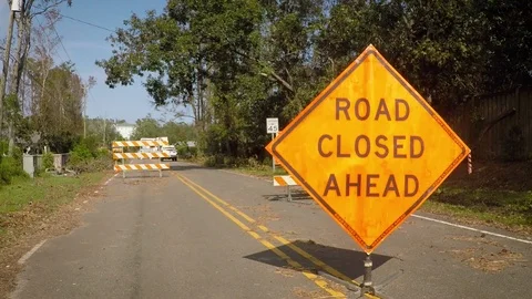 "Road Closed Ahead" Sign Stock Footage 95379145