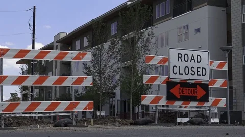 Road Closed and detour for construction Video stock 76476261