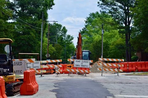 Road closed for construction. Stock Photos