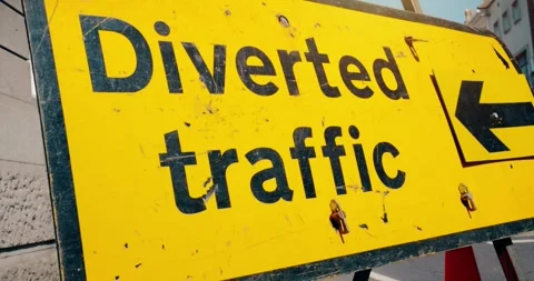 Road closed - Diverted traffic highway road sign in the event of a roadblock Stock Footage 342676409