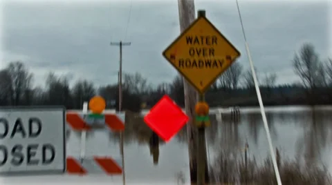 Road closed flood. Stock Footage 37160691