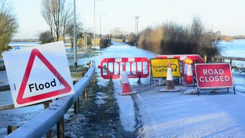 Road closed flooding at bubwith bridge yorkshire united kingdom Video stock 147331257
