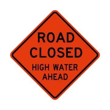 Road closed high water ahead road sign Stock Illustration
