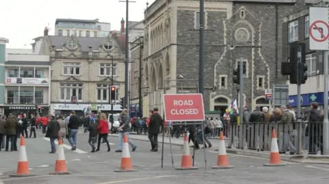 Road closed for rugby 스톡 동영상 10834107