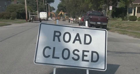 Road Closed Sign - Construction Site Stock Footage 79937125