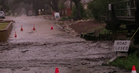 Road Closed Sign During Storm Stock Footage 79429563