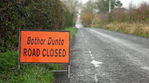 Road closed sign in Irish Stock Footage 44639448