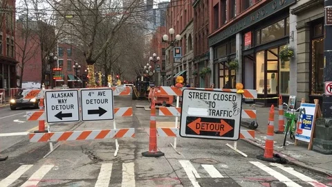 Road closed signage Stock Footage 84578213