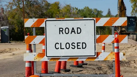 Road closed warning sign. 4K Stock Footage 165545935