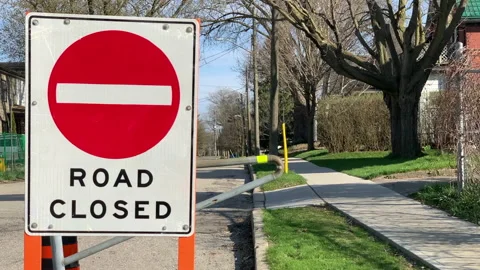 Road Closed Warning Traffic Sign, Red Danger Do Not Enter Symbol, Street Traffic Stock Footage 150683866
