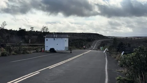 Road closure and live webcam observatory station near Kīlauea volcano Hawaii Stock Footage 331209882