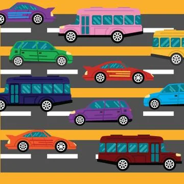Road collapse and traffic jams background with lots of cars flat vector Stock Illustration