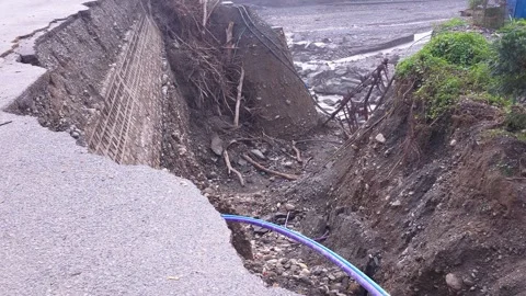 Road collapse due to heavy flood in India Stock Footage 321039663
