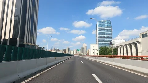 The road condition of the elevated highway in Shanghai under lockdown Stock Footage 196043800