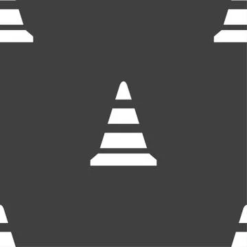Road cone icon. Seamless pattern on a gray background. Vector Stock Illustration