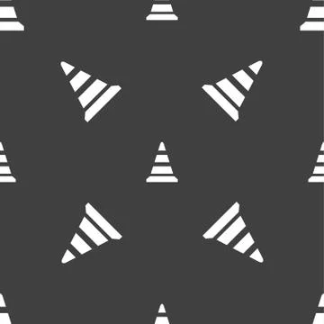 Road cone icon. Seamless pattern on a gray background. Vector Illustrazione stock