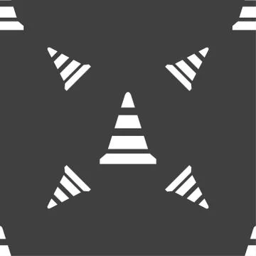 Road cone icon. Seamless pattern on a gray background. Vector Illustrazione stock
