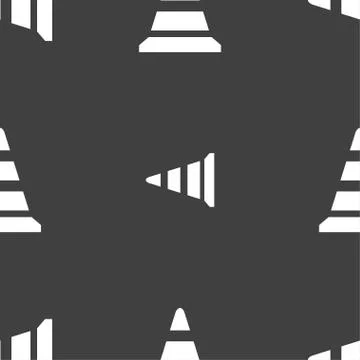 Road cone icon. Seamless pattern on a gray background. Vector Stock Illustration