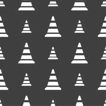 Road cone icon. Seamless pattern on a gray background. Vector Illustrazione stock