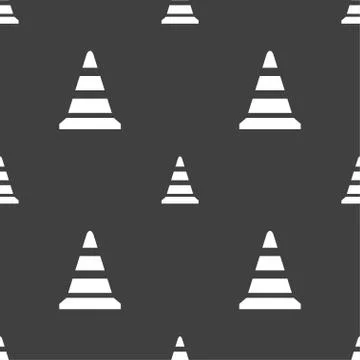 Road cone icon. Seamless pattern on a gray background. Vector Illustrazione stock