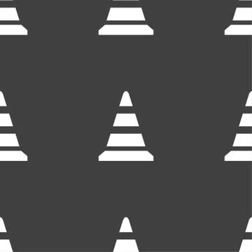 Road cone icon. Seamless pattern on a gray background. Vector Illustrazione stock