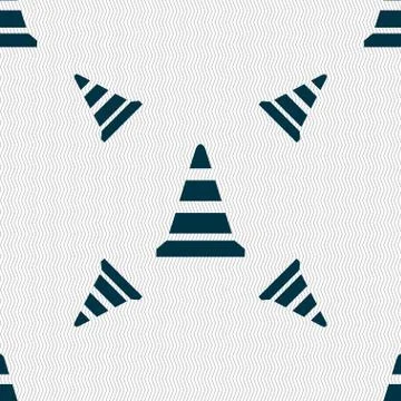 Road cone icon. Seamless pattern with geometric texture. Stock Illustration