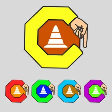 Road cone icon. Set colourful buttons. Vector Illustrazione stock