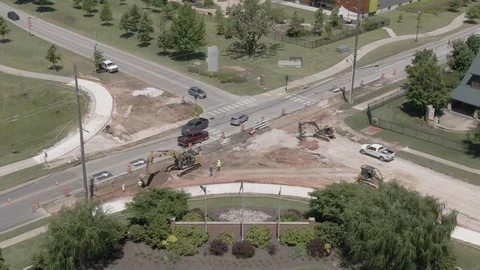 Road construction aerial view Stock Footage 113029466