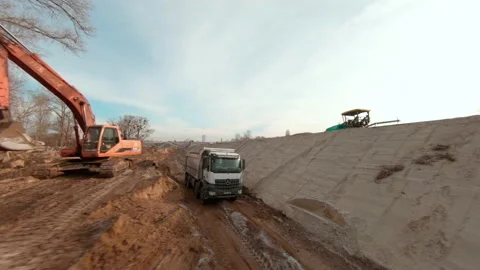 Road construction. Aerial view Vídeo Stock 168132263