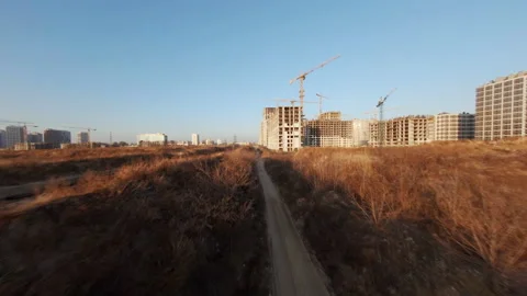 Road construction. Aerial view. Working equipment from tractors, excavators  動画素材 168131823