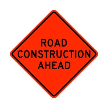 Road construction ahead warning road sign Stock Illustration