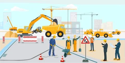 Road construction and building construction Stock Illustration