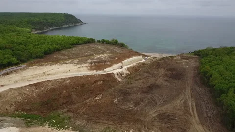 Road construction and sea Stock Footage 170932707