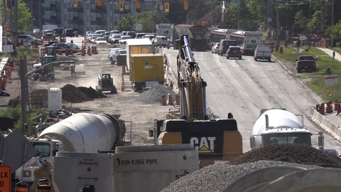 Road construction and traffic gridlock in Toronto Stock Footage 109402835