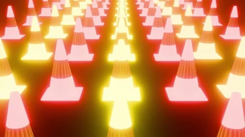 Road construction and traffic safety concept, glowing orange and yellow traffic Stock Footage 340751490