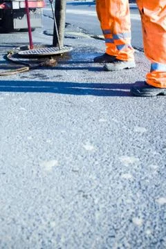 Road construction and workers Stock Photos