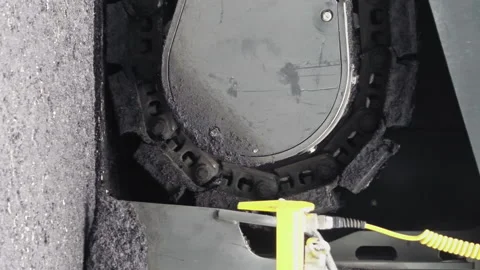 Road construction. Applying new hot asphalt. Stock-Footage 91162114