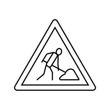 Road construction car driving obstacles line icon vector illustration Stock Illustration