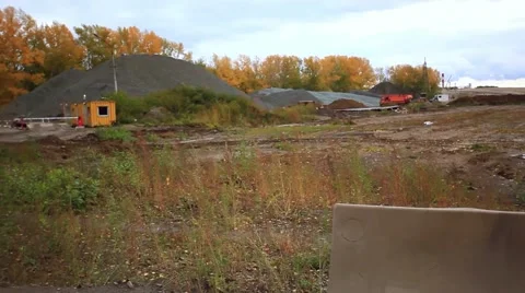 Road Construction in cloudy day at railway Stock Footage 52323238