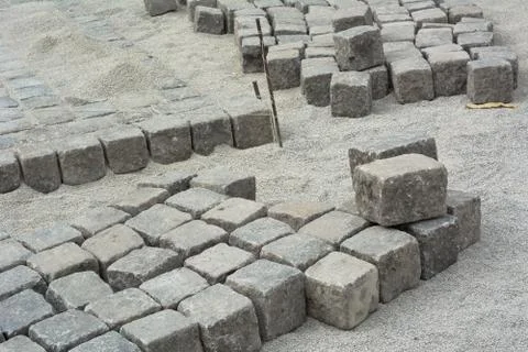 Road Construction with Cobblestone Stock Photos