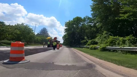 Road Construction Crew Workers 4K Wide Angle Video stock 156682020