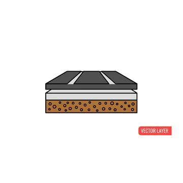 Road construction cross section diagram showing asphalt and aggregate layers Stock Illustration