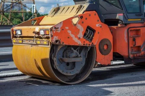 Road construction equipment, skating for rolling asphalt. Stock Photos