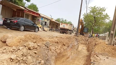 Road Construction Excavator Drainage Work Kano Nigeria Видео 331563555