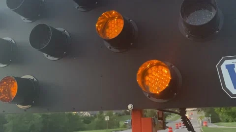 Road Construction - Flashing Arrows, Close Up of Orange Lights Stock Footage 201619641