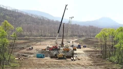 Road construction in the forest in the Far East of Russia Stock Footage 77786906