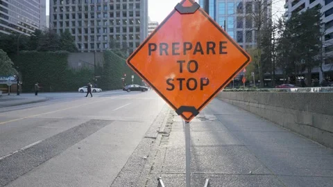Road construction at intersection with Prepared to Stop sign. Stock Footage 147711482