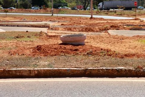 Road construction to make room for sewer pipes to be laid Stock Photos