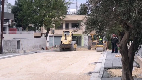 Road Construction In Populated Area Video stock 122946651