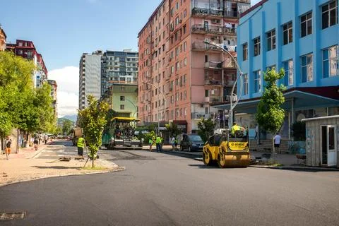 Road Construction Process On Modern City Street Stock Photos